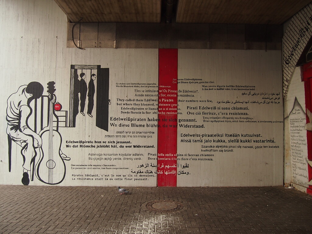 Wandgemälde zur Erinnerung an die Edelweißpiraten am Bahnhof Köln-Ehrenfeld (2021)