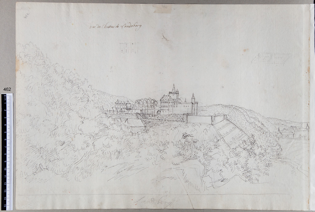 Ratingen, Schloss Landsberg, Ortsansicht, Zeichnung von Renier Roidkin