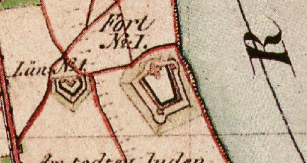 Fort I im heutigen Inneren Kölner Grüngürtel auf einer historischen Karte (Preußische Uraufnahme von 1845)