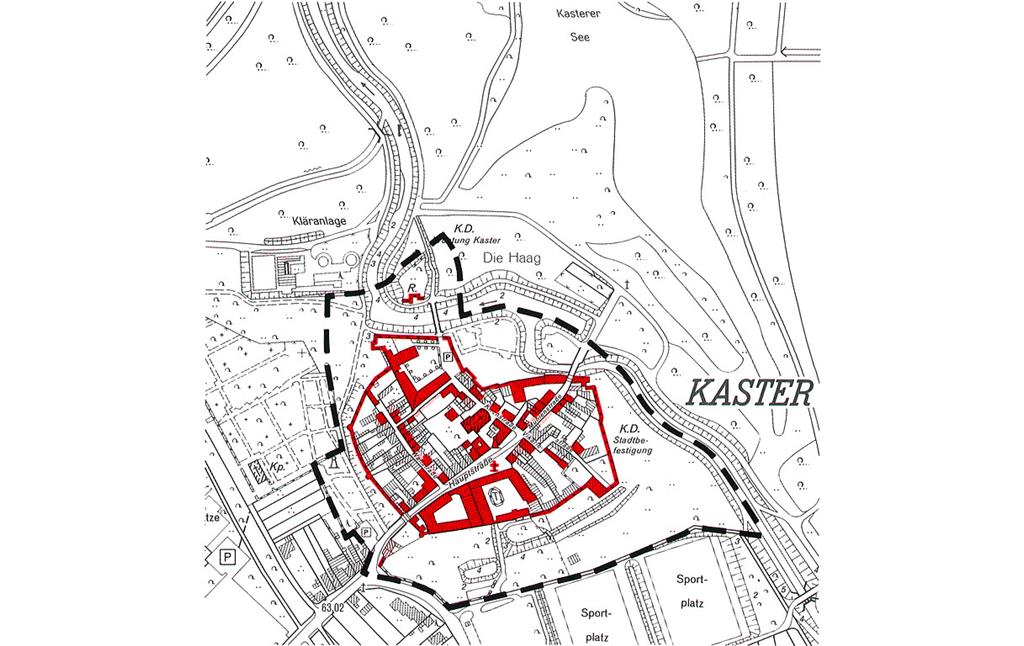 Karte des Denkmalbereichs Kaster (Bedburg) (1996)