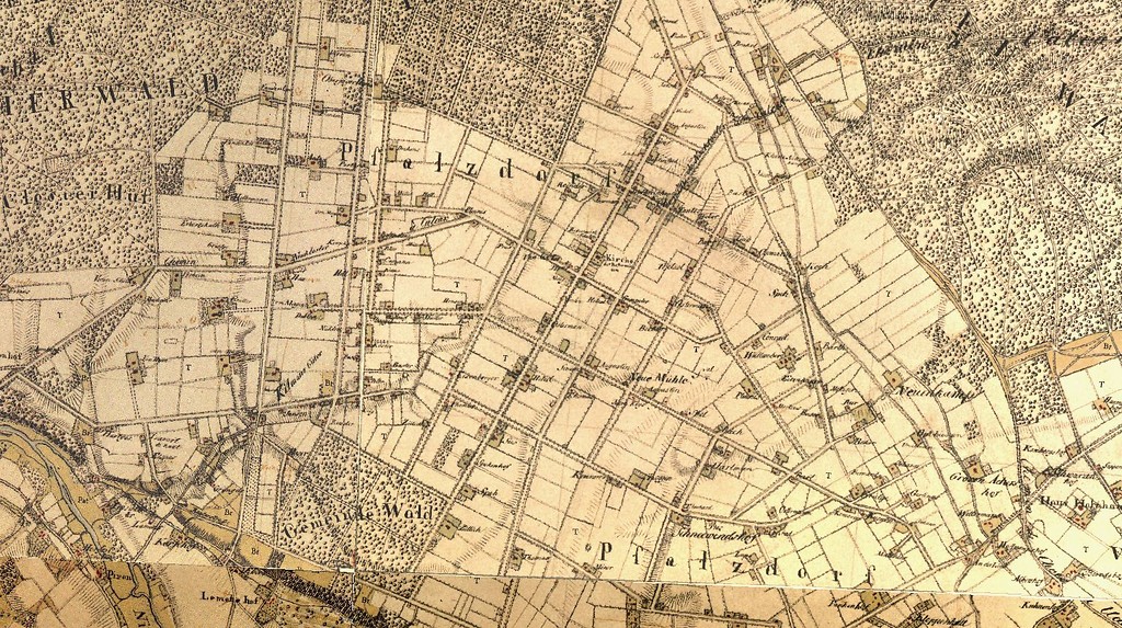 Pfalzdorf in der Kartenaufnahme der Rheinlande 1:25.000 durch Tranchot / von Müffling 1801 - 1828