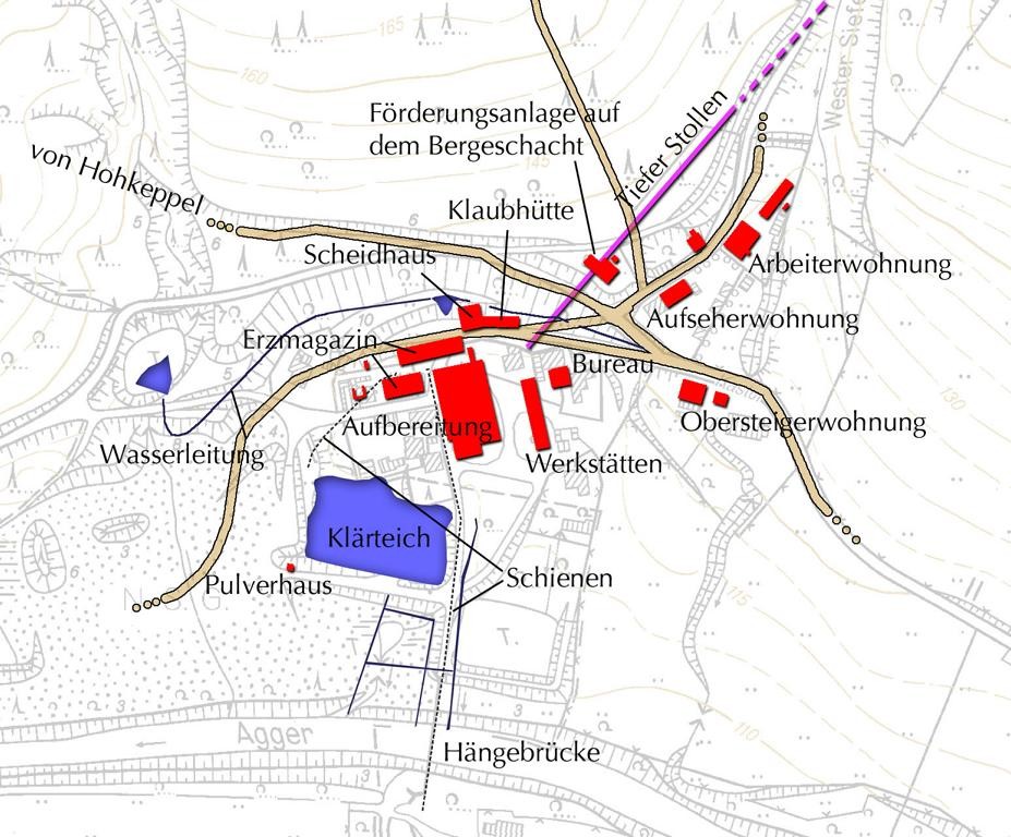 Kartenausschnitt der Grube Kastor, Engelskirchen-Loope (2010)