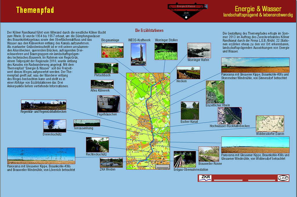 Abbildung 2: Infotafel zu Verlauf und Erzählstationen des Themenpfades "Energie & Wasser" (2014)