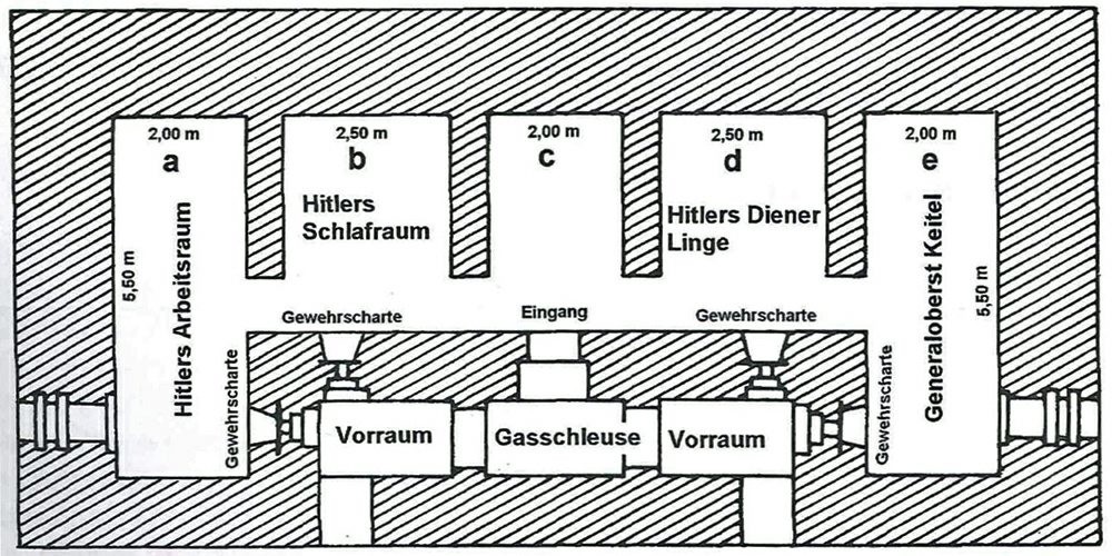 Grundriss-Zeichnung des so genannten "Führerhauptquartiers Felsennest" bei Bad Münstereifel-Rodert in der Eifel