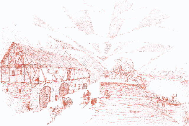 Diese Zeichnung verdeutlicht, wie das einstige Grafenkelterhaus in der Weinlage gegenüber von Briedel ausgesehen hat (2020)