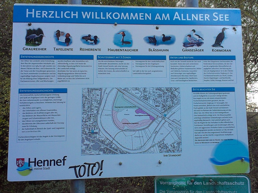 Allner See bei Hennef: Informationstafel mit Karte (2016).