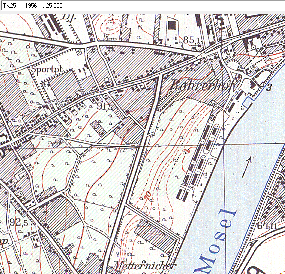 Ausschnitt aus der Topographischen Karte 1:25.000 aus dem Jahr 1956