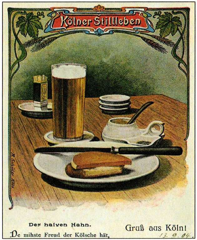 Im Jahr 1904 versendete Grußkarte aus Köln mit dem Motiv "Kölner Stillleben".