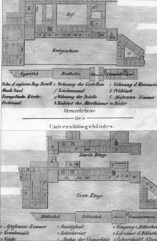Grundriss-Plan des Bonner Universitätshauptgebäudes im Jahr 1839