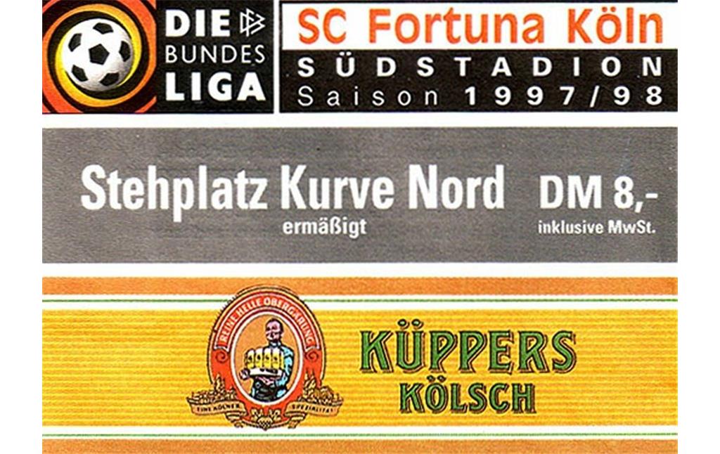 Eintrittskarte zu einem Fußballspiel des SC Fortuna Köln im Südstadion in Köln-Zollstock (Saison 1997/98).