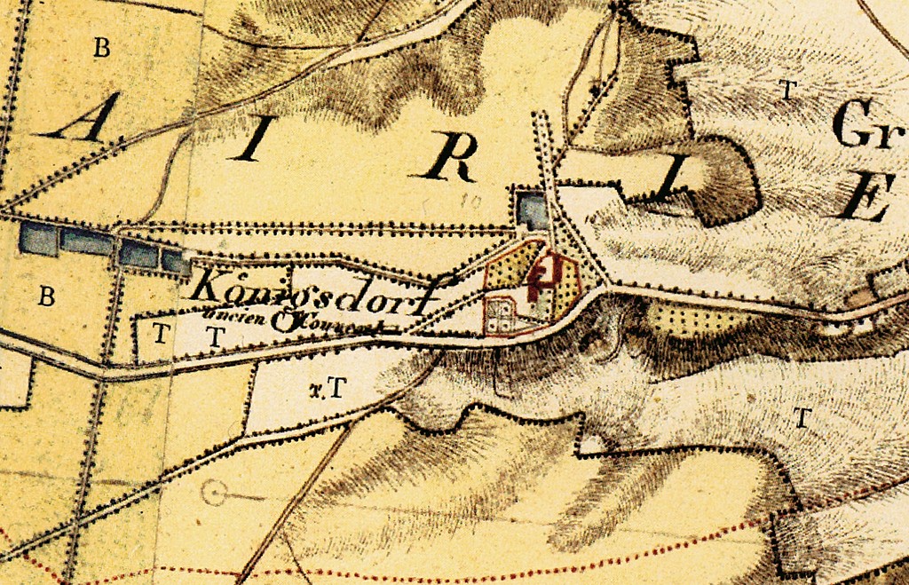 Ausschnitt der historischen Karte der "Topographischen Aufnahme der Rheinlande" von Tranchot / von Müffling 1801-1828 bei Frechen-Königsdorf.