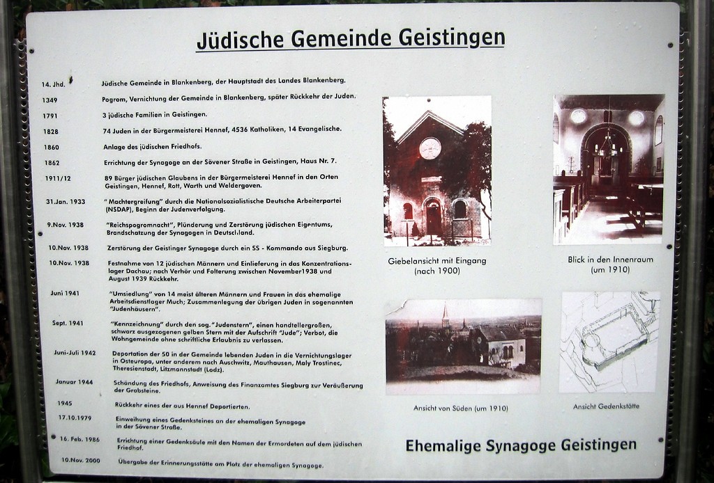 Informationsttafel an der ehemaligen Synagoge Hennef-Geistingen (2013)