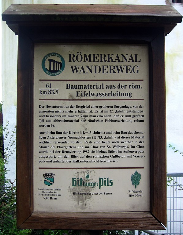 Hinweistafel zum "Römerkanal Wanderweg" am "Hexenturm" in Bornheim-Walberberg (2013)