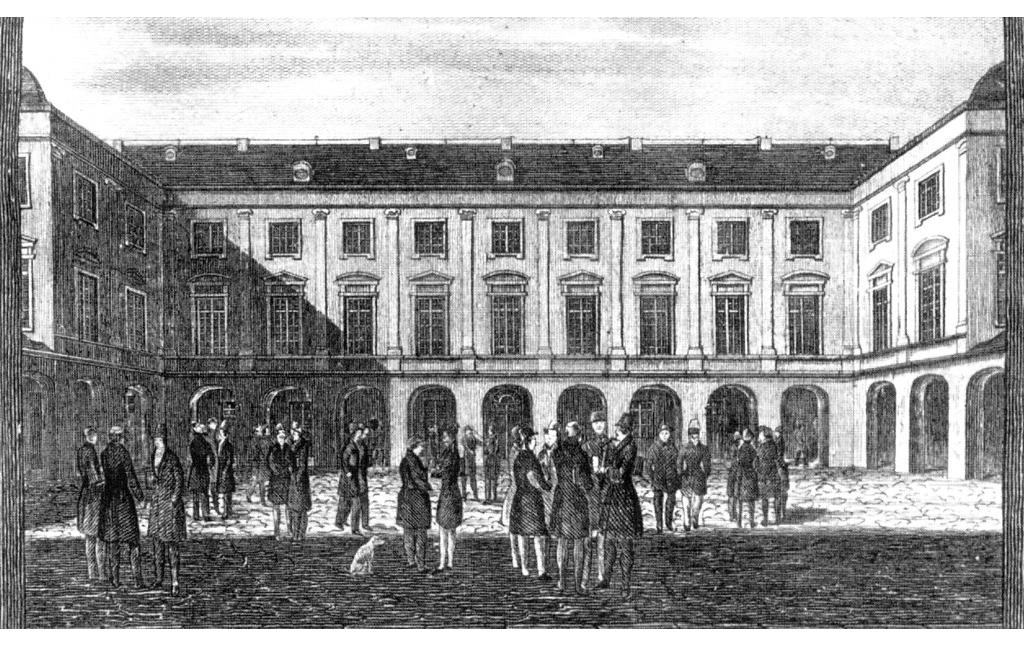 Studenten im Innenhof der Universität Bonn im Jahr 1839