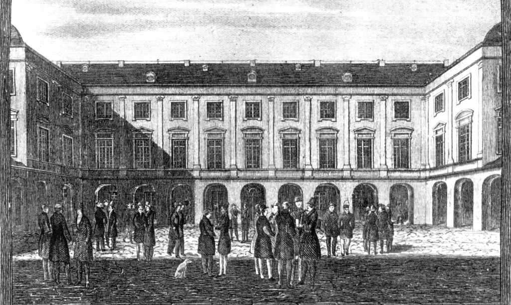 Studenten im Innenhof der Universität Bonn im Jahr 1839