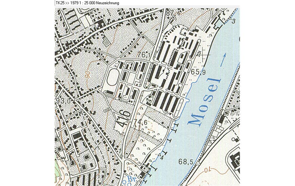 Ausschnitt aus der Topographischen Karte 1:25.000 aus dem Jahr 1979 im Bereich des heutigen Campus Koblenz der Universität.
