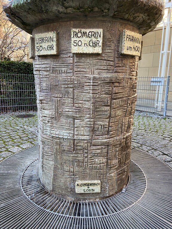Sockel des Kölner Frauenbrunnens mit Künstlersignatur (2023).