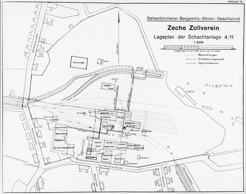 Lageplan der Schächte 4-5-11 der Zeche Zollverein in Essen, 1934