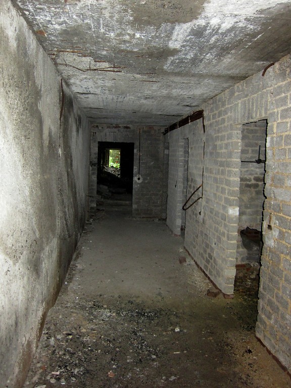 Ein langgezogener Flur mit mehreren Zimmerzugängen im Keller der sogenannten "Adenauervilla" im Kammerwald (2015).