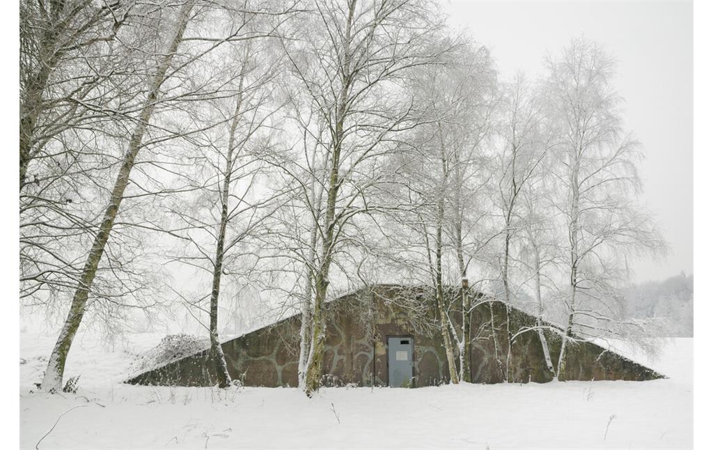Fledermausbunker im Naturschutzgebiet Wankumer Heide im Schnee.