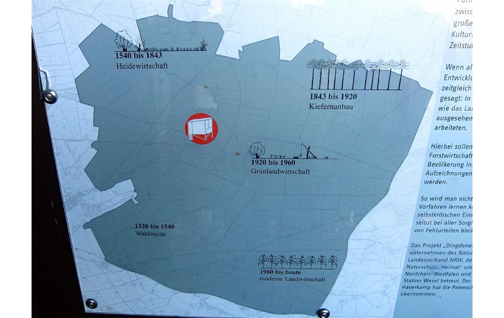 Übersichtkarte der Dingdener Heide auf einer Informationstafel vor Ort (2011).