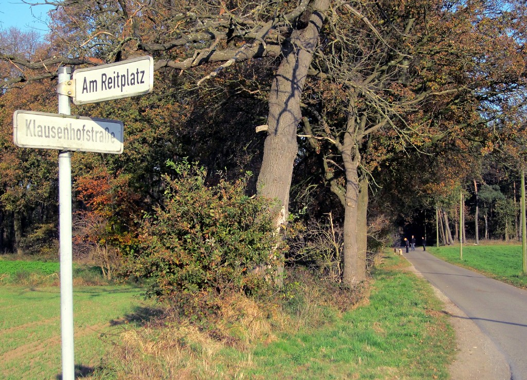Von Bäumen gesäumte Wege "Am Reitplatz" und "Klausenhofstraße" westlich der Dingdener Heide (2011).