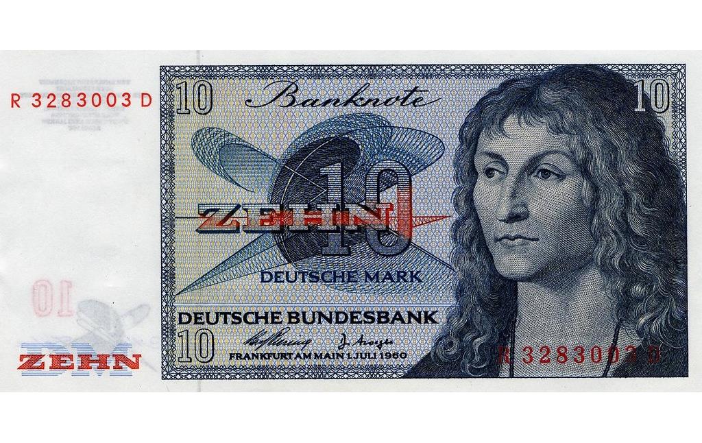 10 DM-Banknote der Ersatzwährung "BBK II" der Deutschen Bundesbank (1959-1988).