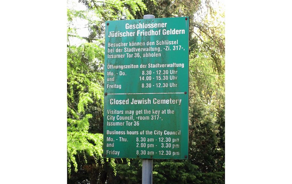 Hinweistafel auf dem jüdischen Friedhof "Boeckelter Weg" in Geldern (2016).