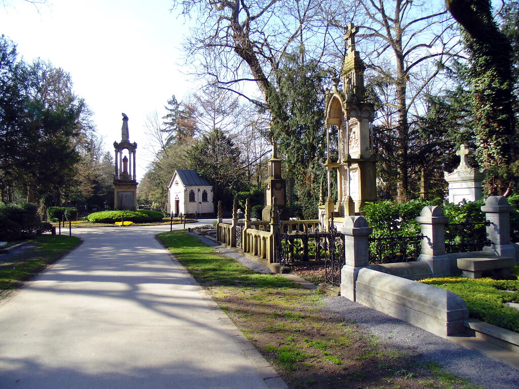 Blick auf die sogenannte "Millionenallee" aus östlicher Richtung auf dem Melatenfriedhof in Köln-Lindenthal (2020)