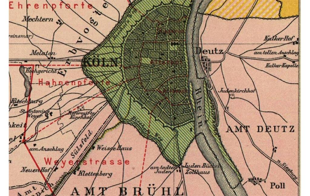 Kartenausschnitt "Burgbann von Köln 1789" aus dem Geschichtlichen Atlas der Rheinprovinz (1894).