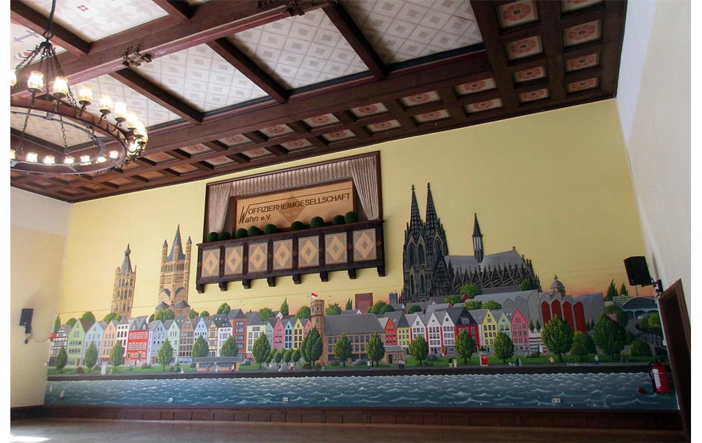Wandbild mit einer Stadtansicht von Köln im Offizierheim der Luftwaffenkaserne Wahn in Köln-Wahnheide (2019).
