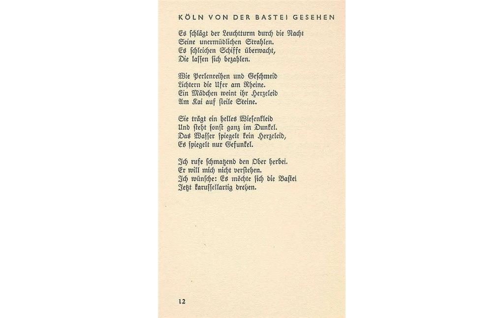 Gedicht von Joachim Ringelnatz "Köln von der Bastei gesehen" (1932).