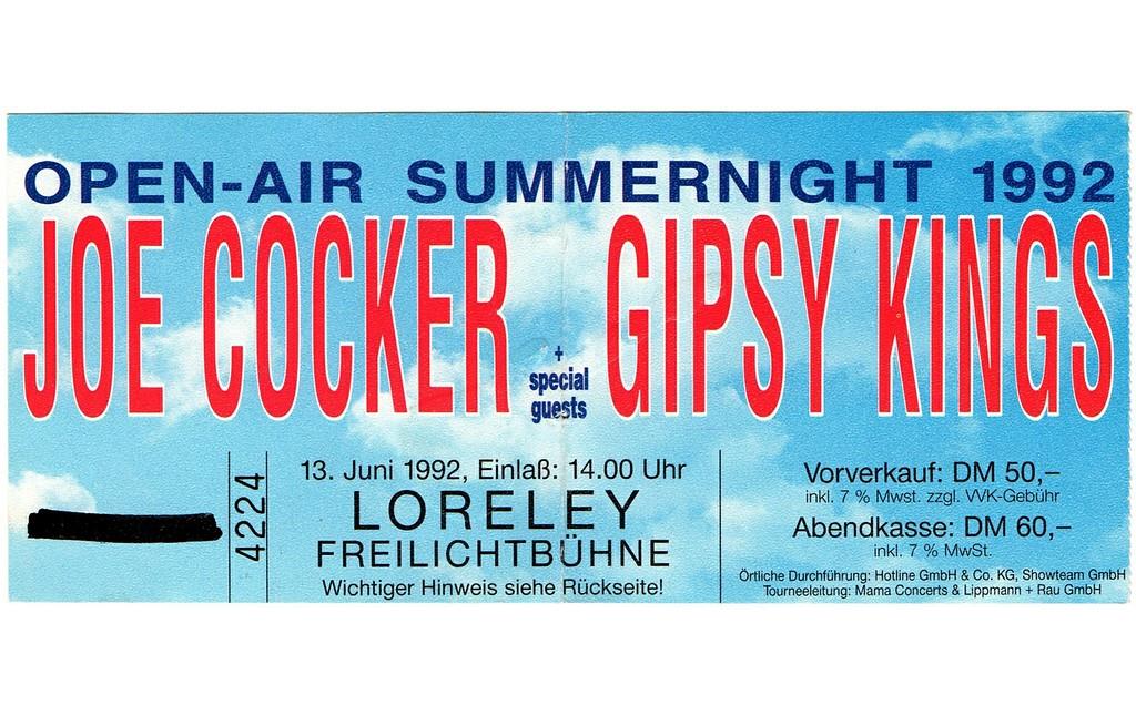 Eintrittskarte zu dem Festival "Open-Air Summernight 1992" auf der Freilichtbühne Loreley.
