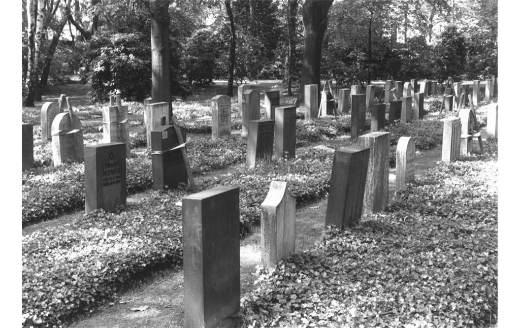 Gräberreihen auf dem neuen Jüdischen Friedhof auf dem Waldfriedhof in Duisburg (1985)