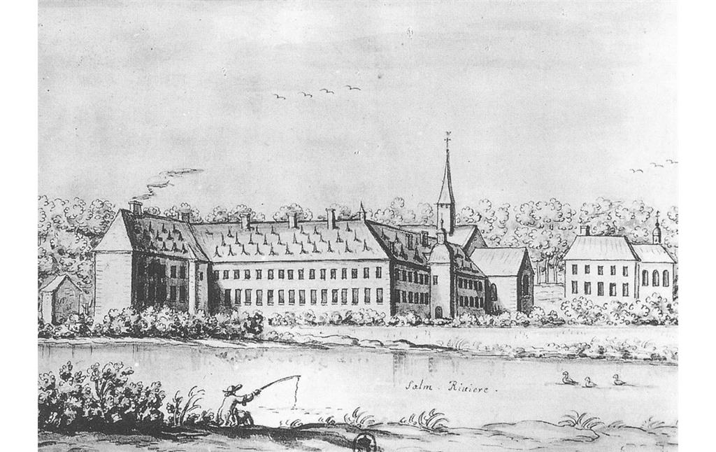 Stich der Abtei Himmerod aus dem Jahr 1799, im Vordergrund der Fluss Salm