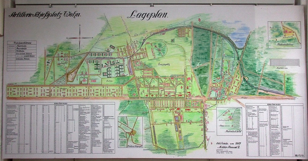 Im Jahr 1989 erstellter Lageplan "Artillerie-Schießplatz Wahn um 1917" (2019). Im rechten Bilddrittel liegt der Bereich der Scheuermühle.