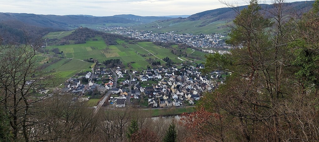 Blick über das Moseltal bei Traben-Trarbach (2022), Aussicht vom Mont Royal auf den Stadtteil Wolf.