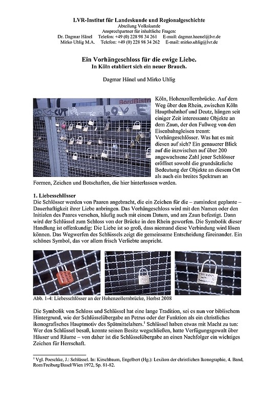 Aufsatz "Ein Vorhängeschloss für die ewige Liebe" von Dagmar Hänel und Mirko Uhlig (PDF-Datei, 450 kB, 2008).