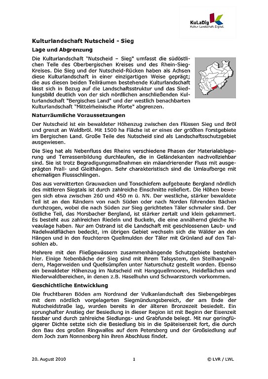 Beschreibender Text zur Kulturlandschaft "Nutscheid-Sieg" in Nordrhein-Westfalen