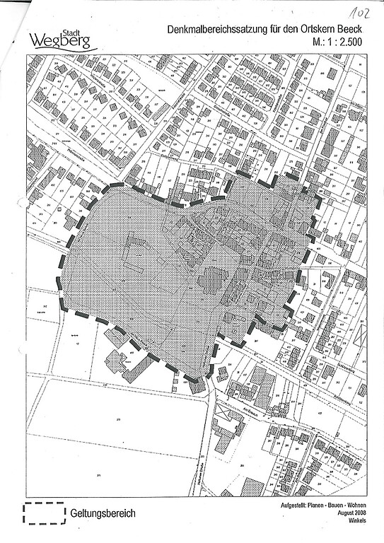 Lageplan zur Denkmalbereichssatzung für den Ortskern Wegberg-Beeck vom August 2009