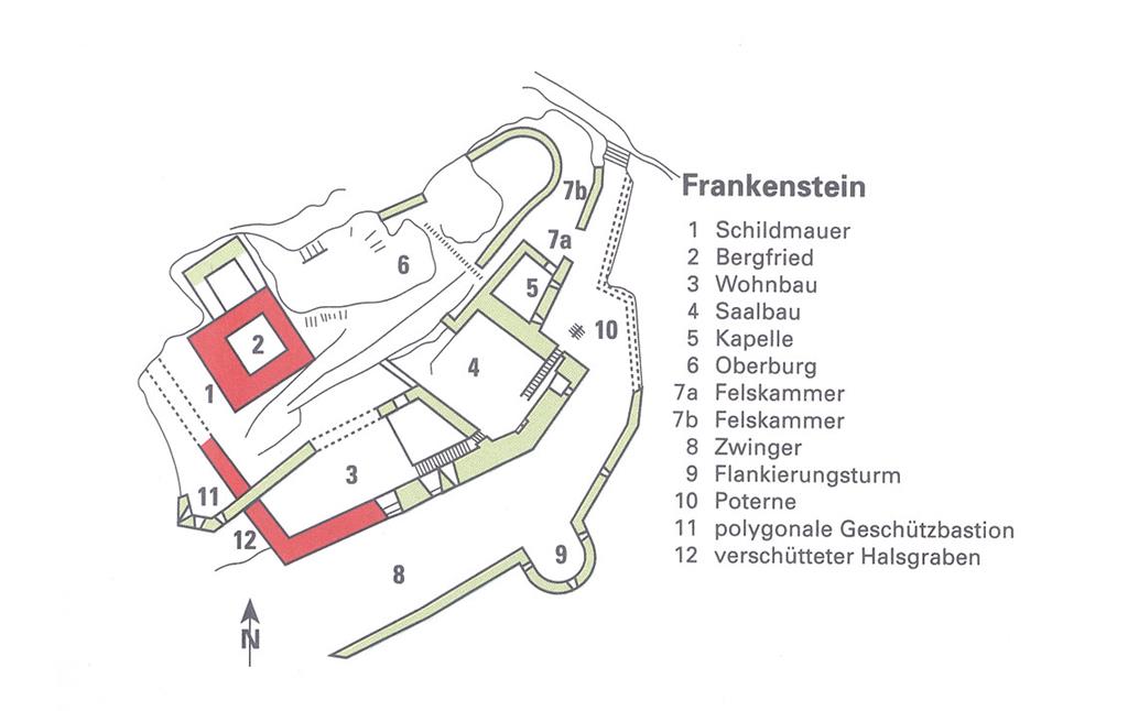 Der Grundriss der Burgruine Frankenstein am Schloßberg (o.J.).