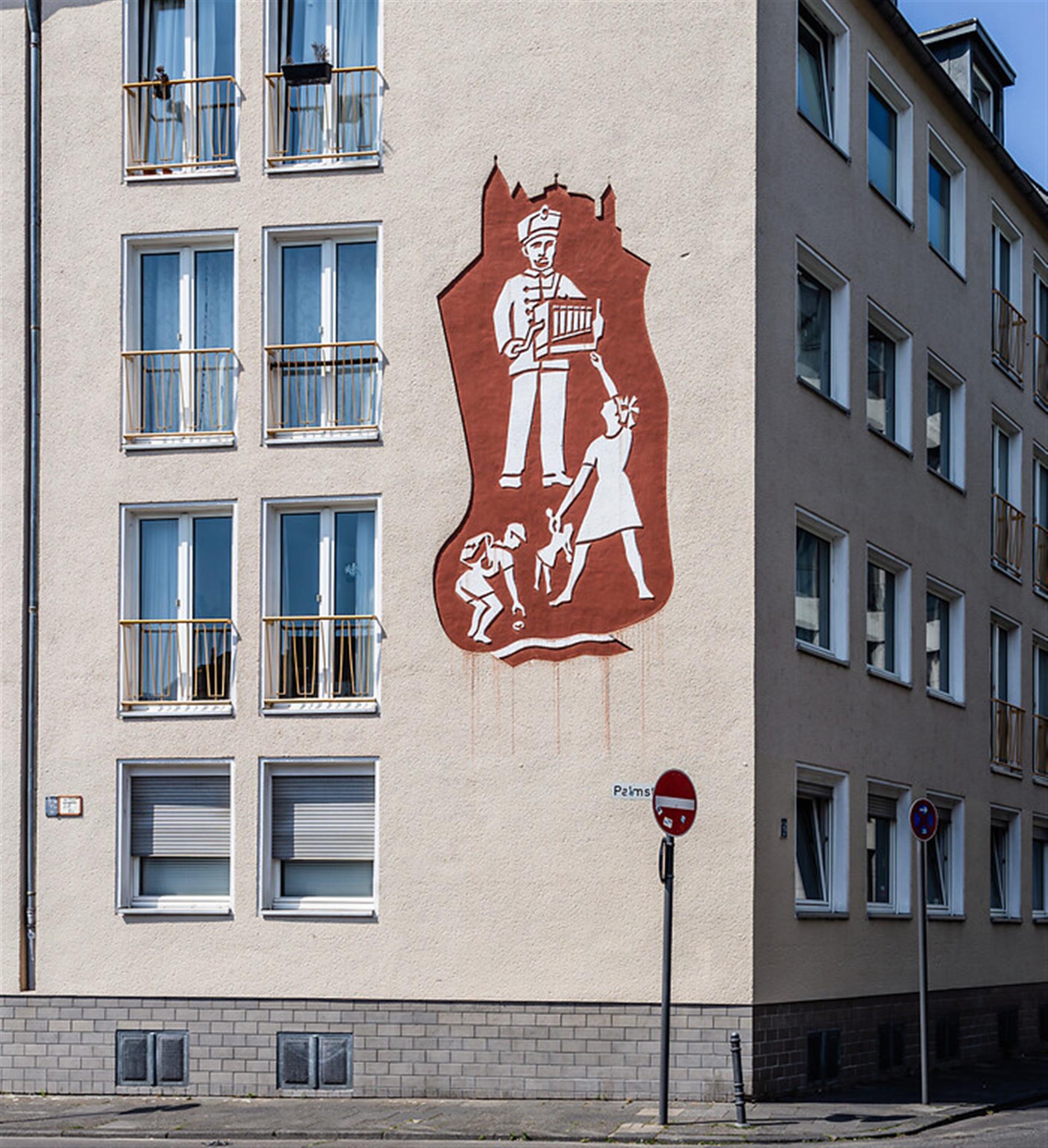 Sgraffito des Militärinvaliden und Drehorgelspielers "Orgels Palm" in der Kölner Innenstadt (2020) &copy; Sebastian Löder / CC BY 4.0