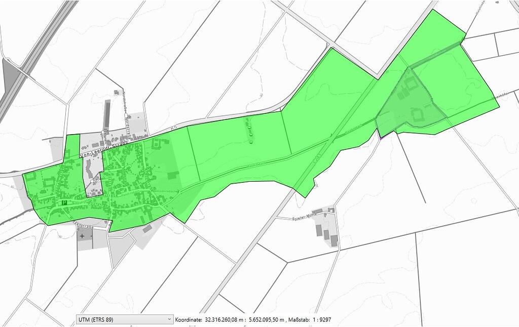 Screenshot aus KuLaDig von der alten Geometrie des bedeutsamen Kulturlandschaftsbereiches Hasselsweiler, Meerhöfe (Kulturlandschaftsbereich Regionalplan Köln 044)