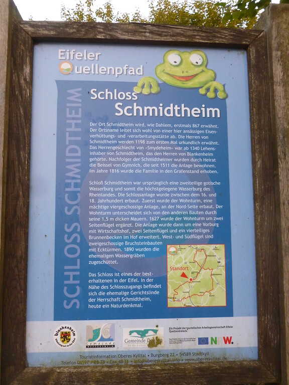 Schild an der Station "Schloss Schmidtheim" auf dem Eifeler Quellenpfad (2014)