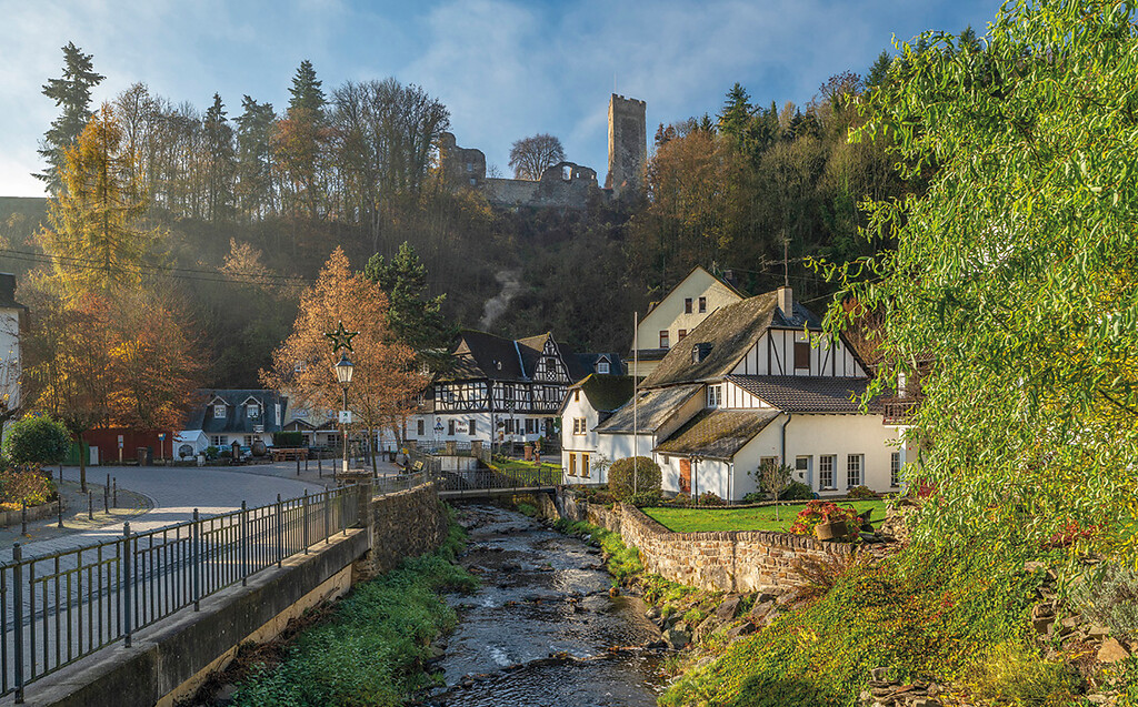 Ortschaft Grenzau mit Burg Grenzau im Brexbachtal (2020)