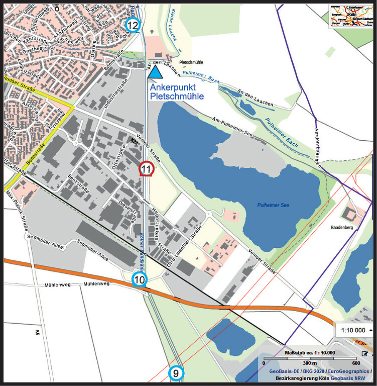 Die Lage von Erzählstation 11 in der Hintergrundkarte von Geobasis NRW (2020)