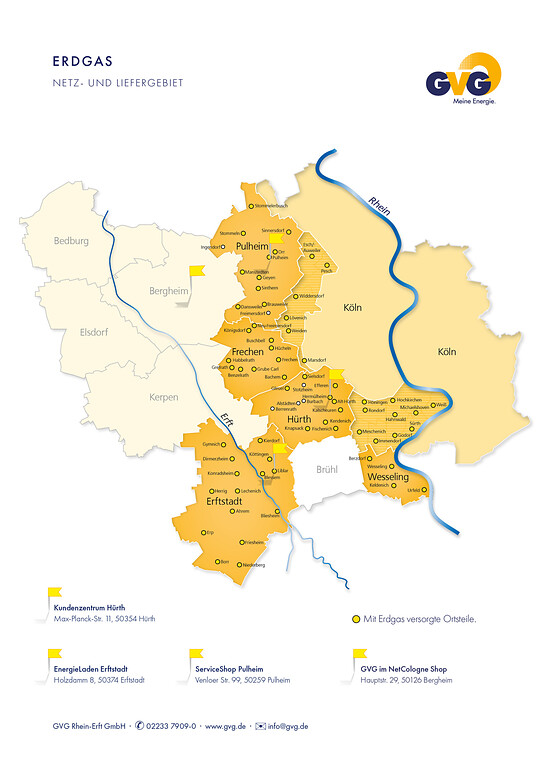 Das Versorgungsgebiet der GVG Rhein-Erft GmbH (2020)
