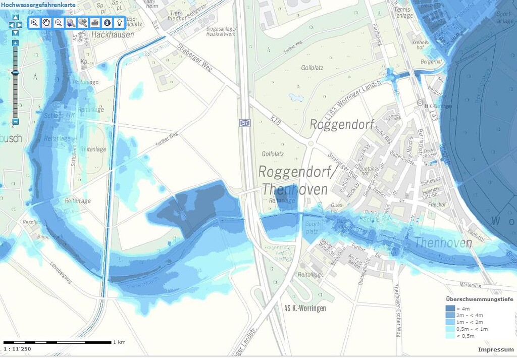 Hochwassergefahrenkarte der Stadtentwässerungsbetriebe Köln (2020)