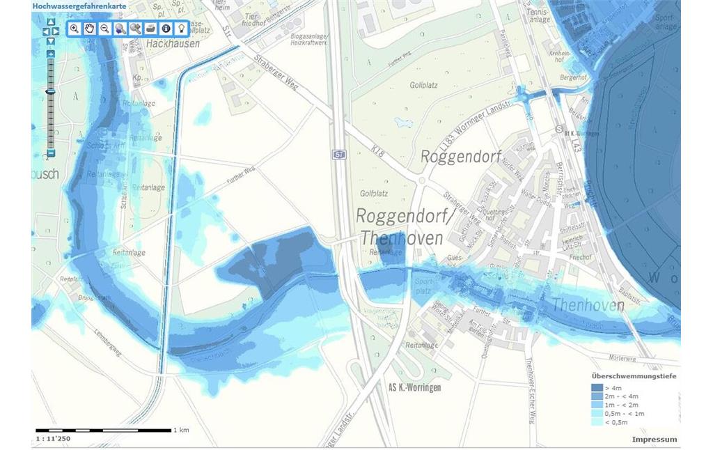 Hochwassergefahrenkarte der Stadtentwässerungsbetriebe Köln (2020)