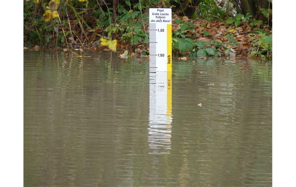 Abbildung 14: Lattenpegel 148 cm am Hochwasserentlastungsgraben Große Laache (2010)